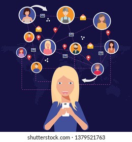 Social network, people connecting all over the world