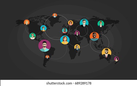 Social network, people connecting all over the world. Vector flat illustration.