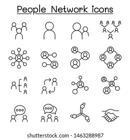 Social network, People network icon set in thin line style