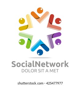 Social Network with People Working Together Partnership Community Colorful Union Icon Simple Elements 