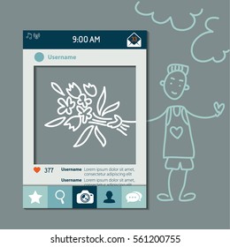 Social network photo frame with doodle man - vector illustration