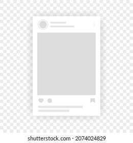 Social network photo frame mockup template. Interface post for popular app interface. Web app page interface design