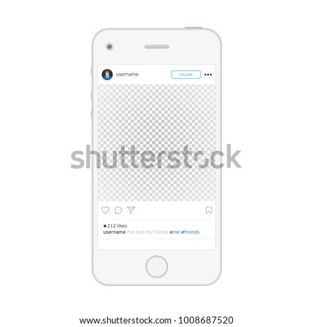 Social network photo frame on smart phone. Inspired by instagram. Decorative template framework. Insert your picture. Vector illustration. EPS 10.