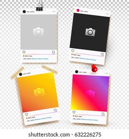 Social network photo frame of set vector illustration. Isolated on transparent background.