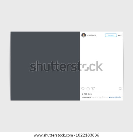 Social network photo frame vector illustration. Inspired by instagram. Decorative template framework. Insert your picture.  Modern design frame for a Photo with shadow. EPS10.
