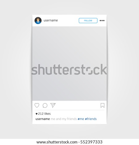 Social network photo frame vector illustration. Inspired by instagram. Decorative template framework. Insert your picture.  Modern design frame for a Photo with shadow. EPS10.