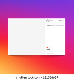 Social network photo frame of website, vector illustration on Colorful smooth gradient color Background. For your social media app design template.