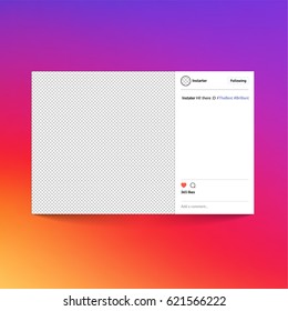 Social network photo frame of website, vector illustration on Colorful smooth gradient color Background. For your social media app design template.