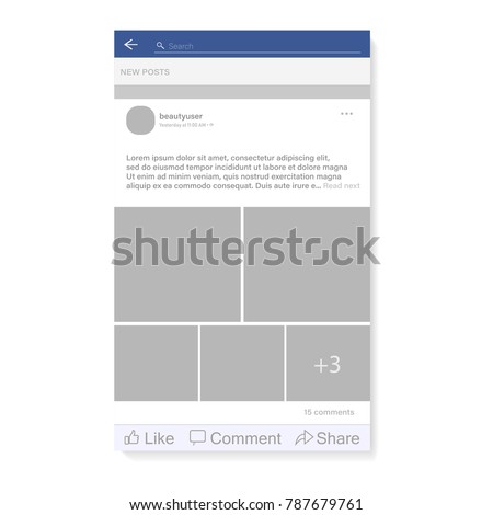 Social network photo, post frame vector illustration. Inspired by Facebook and other social resources. Mock up Vector illustration Modern design of news. Vector illustration