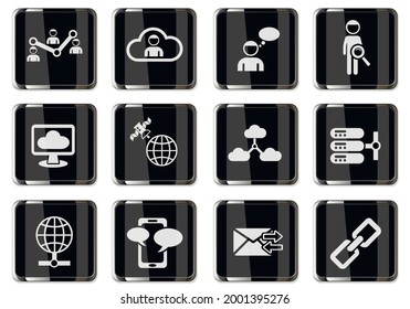 Social network pictograms in black chrome buttons. icon set for user interface design