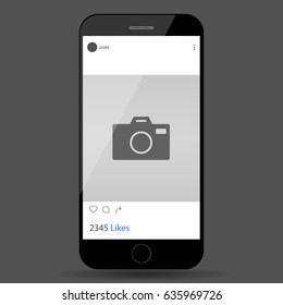 social network post on mobile phone screen place for photo mockup template smartphone 