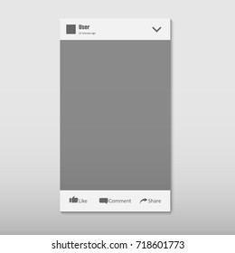 Social network post place for photo mockup template smartphone. Social network post frame isolated with place for text and photo and like comment