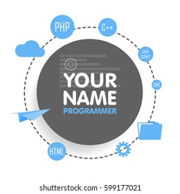 Social network programmer avatar. Place for your name. Template of the developer portfolio, banners, announcements, web sites and other projects. Vector illustration