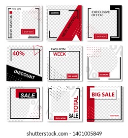 Social Network Promo Stories Vector Illustration Set. Ads Post Streaming for Social Networks, Homepage. Best Price New Collection and Arrival, Fashion Week, Sale Info, Discounts Template for Business