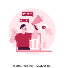 Abstraktes Konzept der Förderung sozialer Netzwerke, Vektorgrafik. Drücken Sie wie Button, Kommentar und teilen, Follower, Social Networks Strategie, Media Promotion, digitale Marketing abstrakte Metapher.