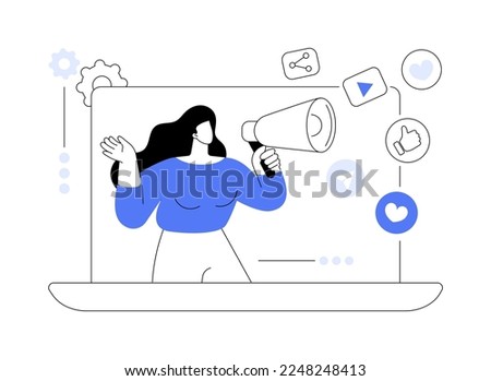 Social network promotion abstract concept vector illustration. Press like button, comment and share, followers, social networks strategy, media promotion, digital marketing abstract metaphor.