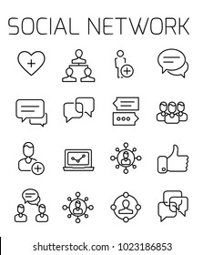 Social network related vector icon set. Well-crafted sign in thin line style with editable stroke. Vector symbols isolated on a white background. Simple pictograms.