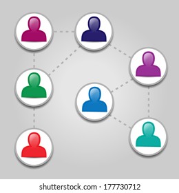 Social network scheme with colorful user icons