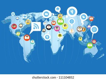 Social network scheme on the Earth map in perspective