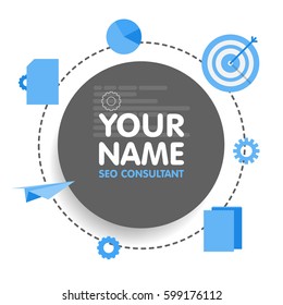 Social network SEO optimization consultant avatar. Place for your name. Template of the developer portfolio, banners, announcements, web sites and other projects. Vector illustration.