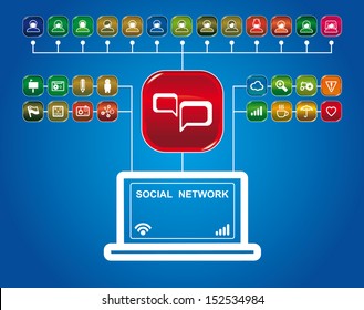 social network with set of app icons