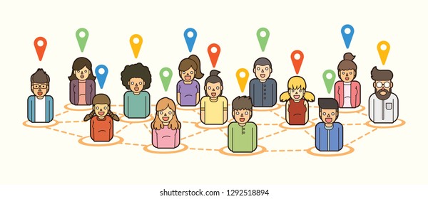 Social network share location cartoon icon graphic vector