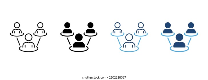 Social Network Silhouette and Line Icon. Business Technology Community World Company Pictogram. Networking Hub Media Information Communication Icon. Editable Stroke. Isolated Vector Illustration.