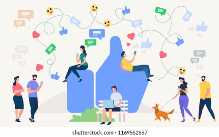 Social Network Site and Emoji Art Concept. Communication systems, Digital Technologies and Messaging. Networking People and Communication Set. People Connecting. Flat style Vector Illustration.