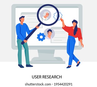 Social network and site users activity predicting, research and analysis. Internet marketers or web developers studying users behavior, flat vector illustration isolated on white background.