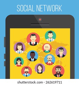 Social network and smartphone concept. Vector illustration.