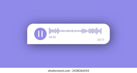 Social network sound wave. Audio message speech. Record music player. Podcast soundwave line of voice. Equalizer icon with spectrum noise and pause button. Mobile talk track. Vector illustration.