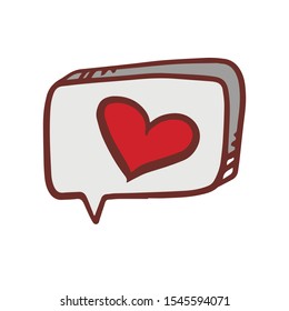  Social network. A speech bubble with like. Doodle illustration. Simple flat sketch