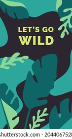 Social network stories template. Exotic backgrounds with tropical leaves. Vector illustration EPS10.