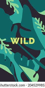 Social network stories templates. Exotic backgrounds with tropical leaves. Vector illustration.