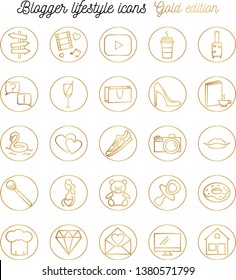 Social Network Story Highlights Line Icons Gold Lifestyle Blogger