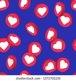 Social network symbol seamless pattern. Like and thumbs up icons isolated on transparent background. Counter notification icons. Social media elements. Vector illustration.