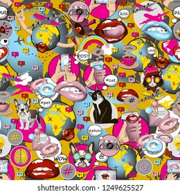 Social network symbols pattern in pop art style.