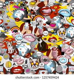 Social network symbols pattern in pop art style.