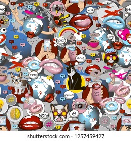 Social network symbols pattern in pop art style.