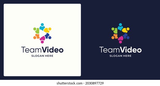 Social Network Team Logo design vector and video play button logo.