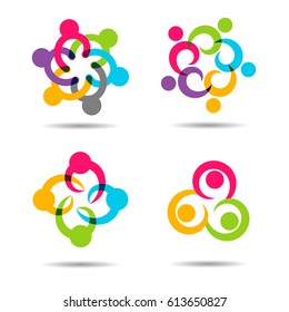 Social Network Team Partners Family Friends logo design flat vector template. People together union symbol of friendship, partnership. Business Teamwork cooperation icon. Community kids group logotype