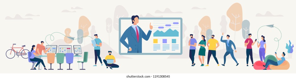 Social Network and Teamwork Concept. Communication systems and Digital Technologies. Networking People and Human Communication Set. Men and Women Talk. Flat style Vector Illustration.