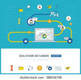 Social network and teamwork concept. Teamwork and communication. Social worker. Data protection and safe work. Social media concept.  