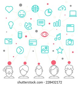 Social network and teamwork concept for web and infographic. Line style vector illustration eps 10