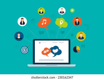 Social network and teamwork concept for web and infographic. Flat style vector illustration