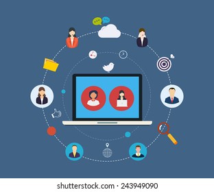 Social network and teamwork concept for web and infographic. Flat style vector illustration - Shutterstock ID 243949090