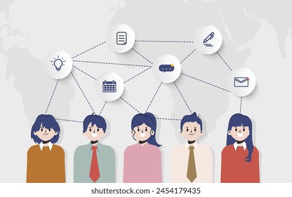 Social network and teamwork concept for web and infographic. Flat design style modern vector illustration for web