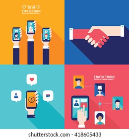 Social Network Technology Banner set Online Business relationship Partnership Communication