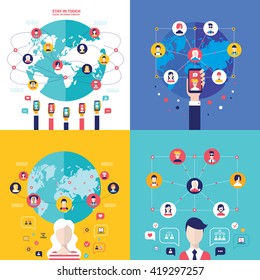 Social Network Technology banner set User Communications on web concept