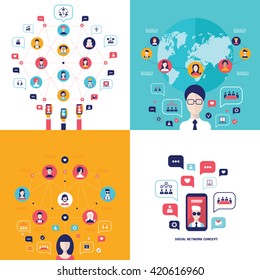 Social Network Technology banner set User Communications on web concept